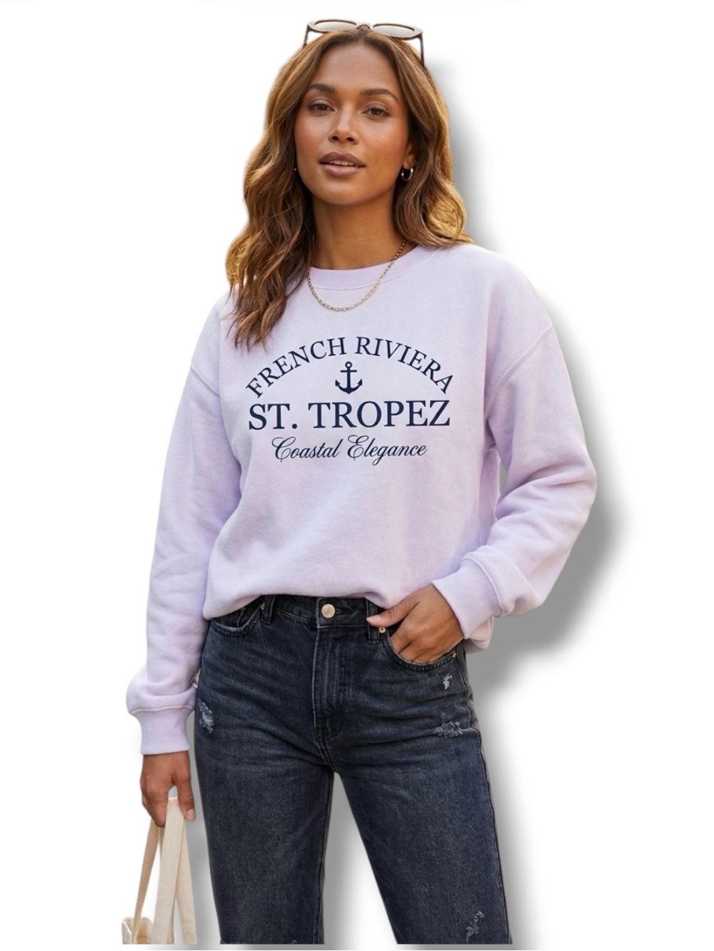 MIGHTY FINE Pastel Lilac Crewneck Graphic Sweatshirt XL